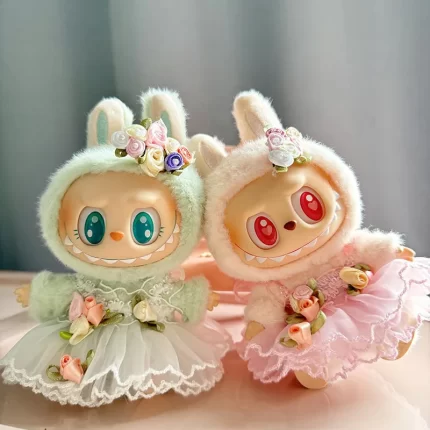 17cm Labubu I II Idol Dolls Clothes Cute Headflower Wedding Dress Accessories Korea Kpop Exo Clothing Plush Doll'S Clothes